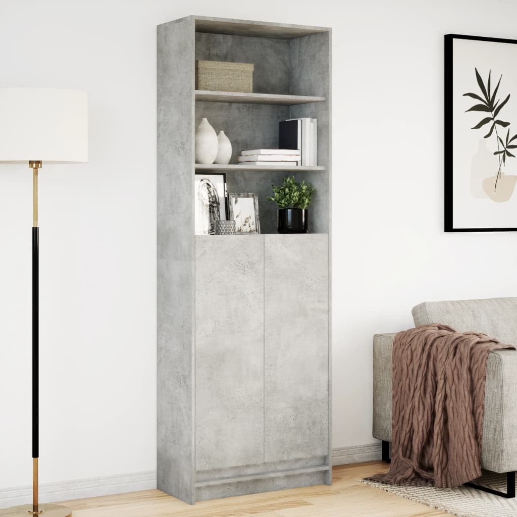 Visoka komoda LED siva betona 69x32,5x200 cm konstruirano drvo
