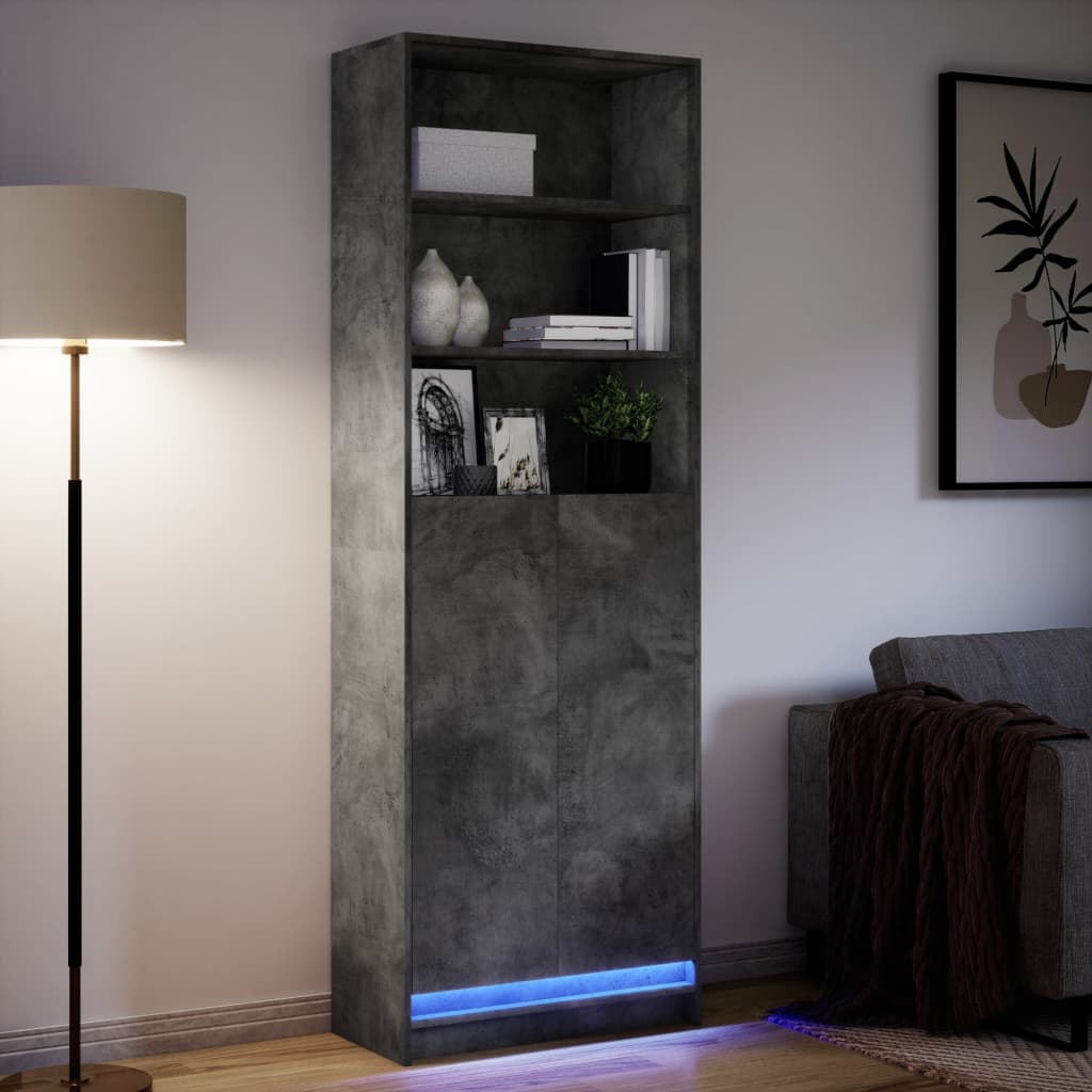 Visoka komoda LED siva betona 69x32,5x200 cm konstruirano drvo
