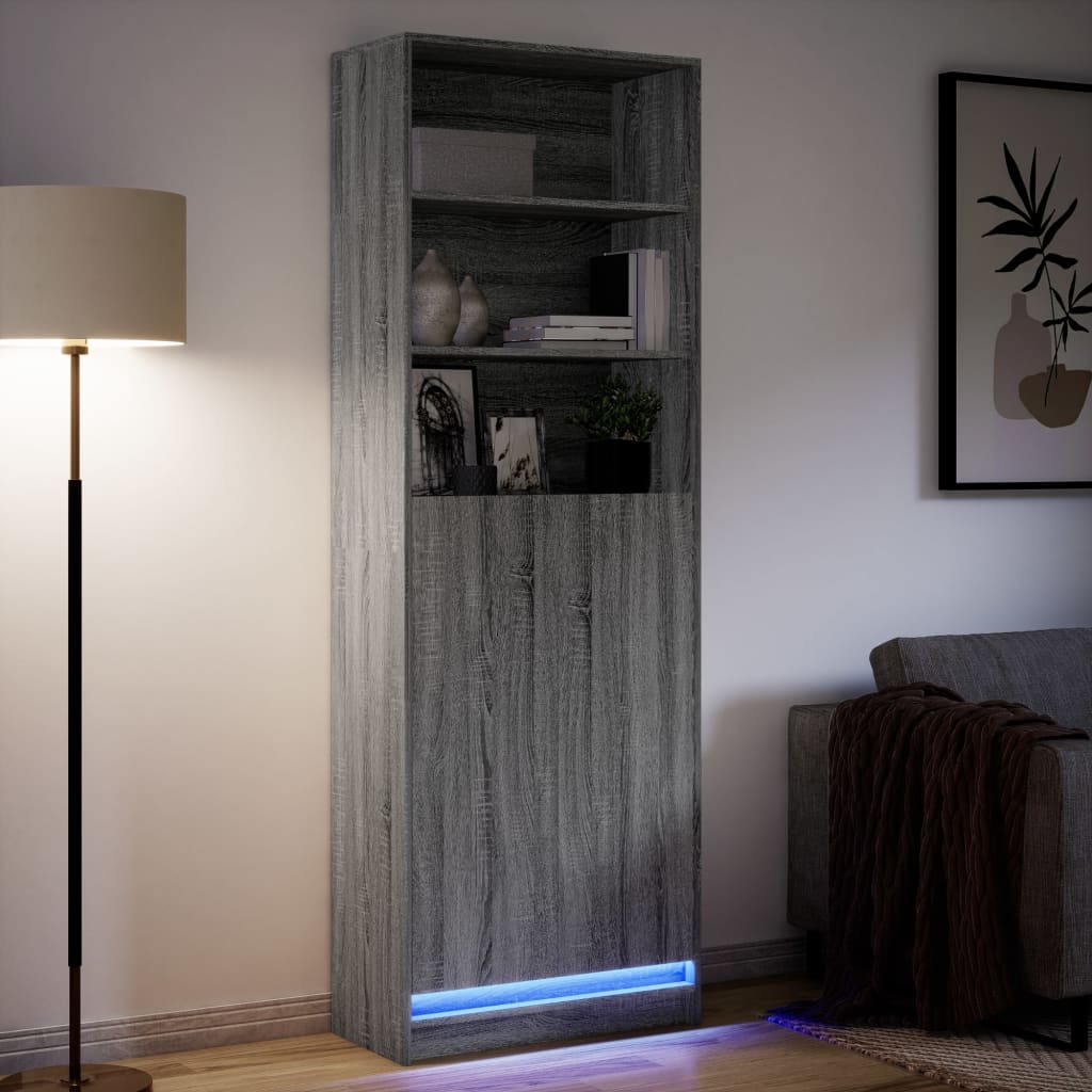 Visoka komoda LED boja hrasta 69x32,5x200 cm konstruirano drvo