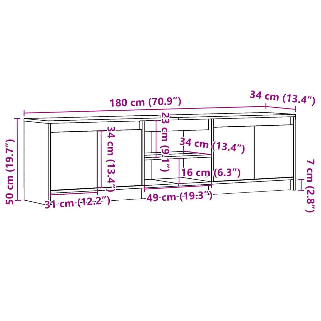TV ormarić s LED svjetlima boja betona 180x34x50 cm drveni