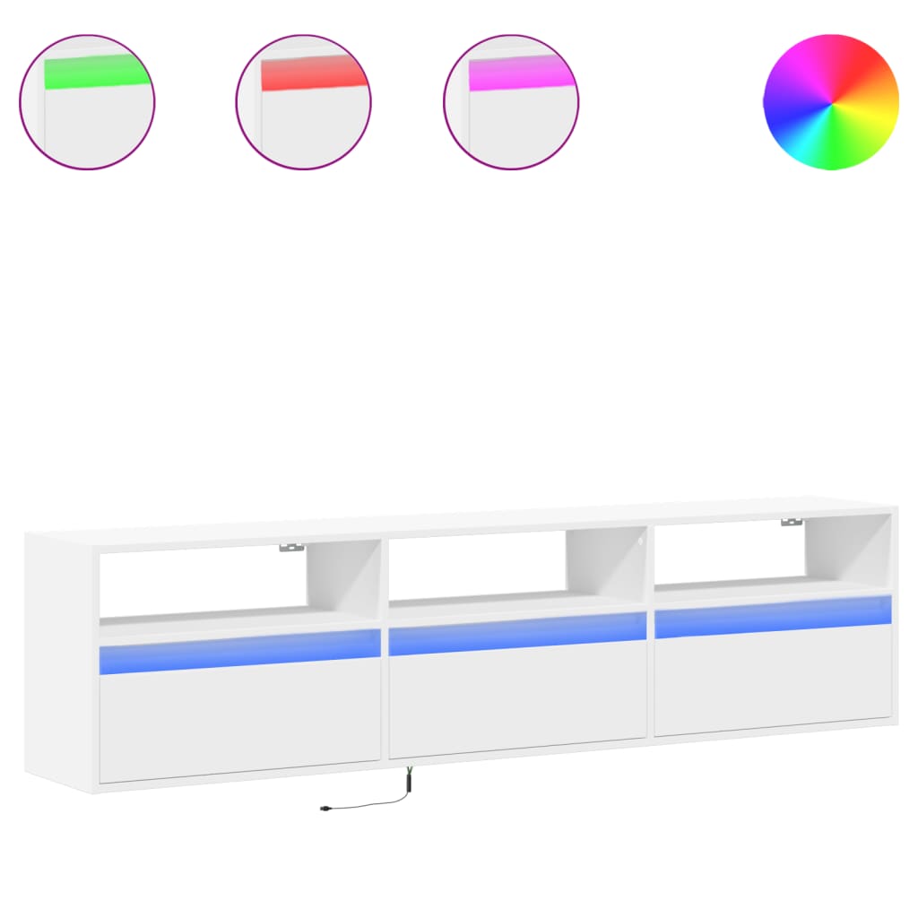 Zidni TV ormarić s LED svjetlima bijeli 180 x 31 x 45 cm