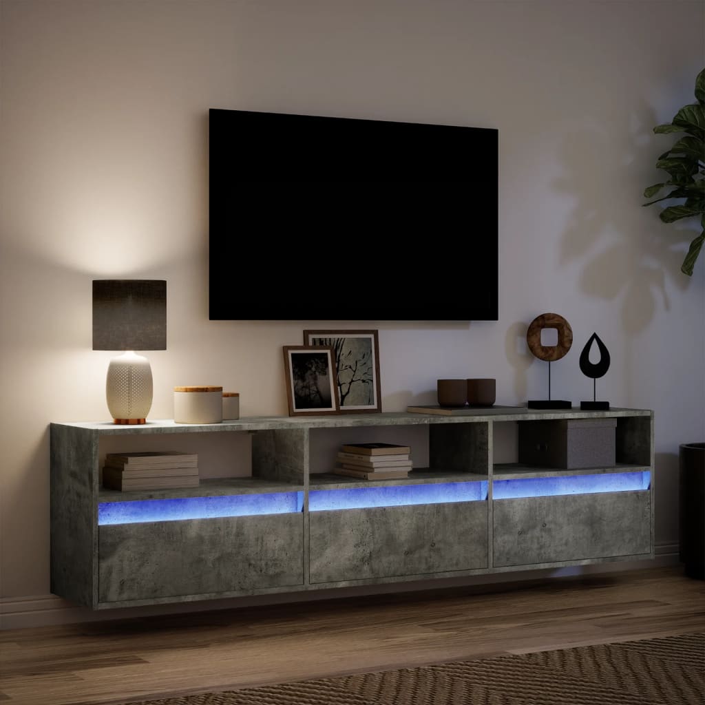 Zidni TV ormarić s LED svjetlima siva boja betona 180x31x45 cm