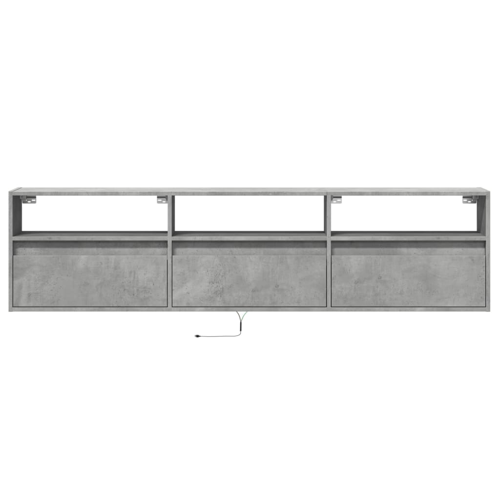 Zidni TV ormarić s LED svjetlima siva boja betona 180x31x45 cm