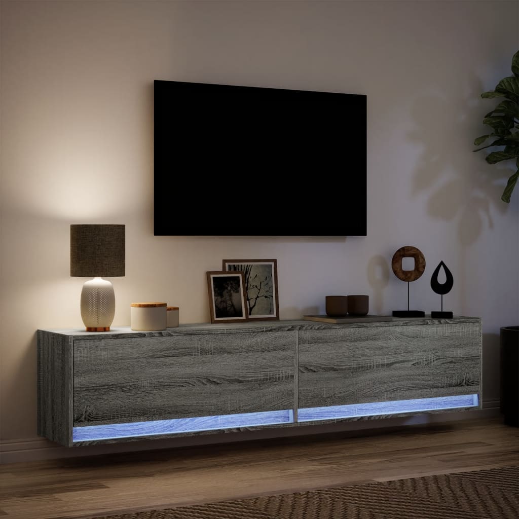 Zidni TV ormarić s LED svjetlima siva boja hrasta 180x31x38 cm