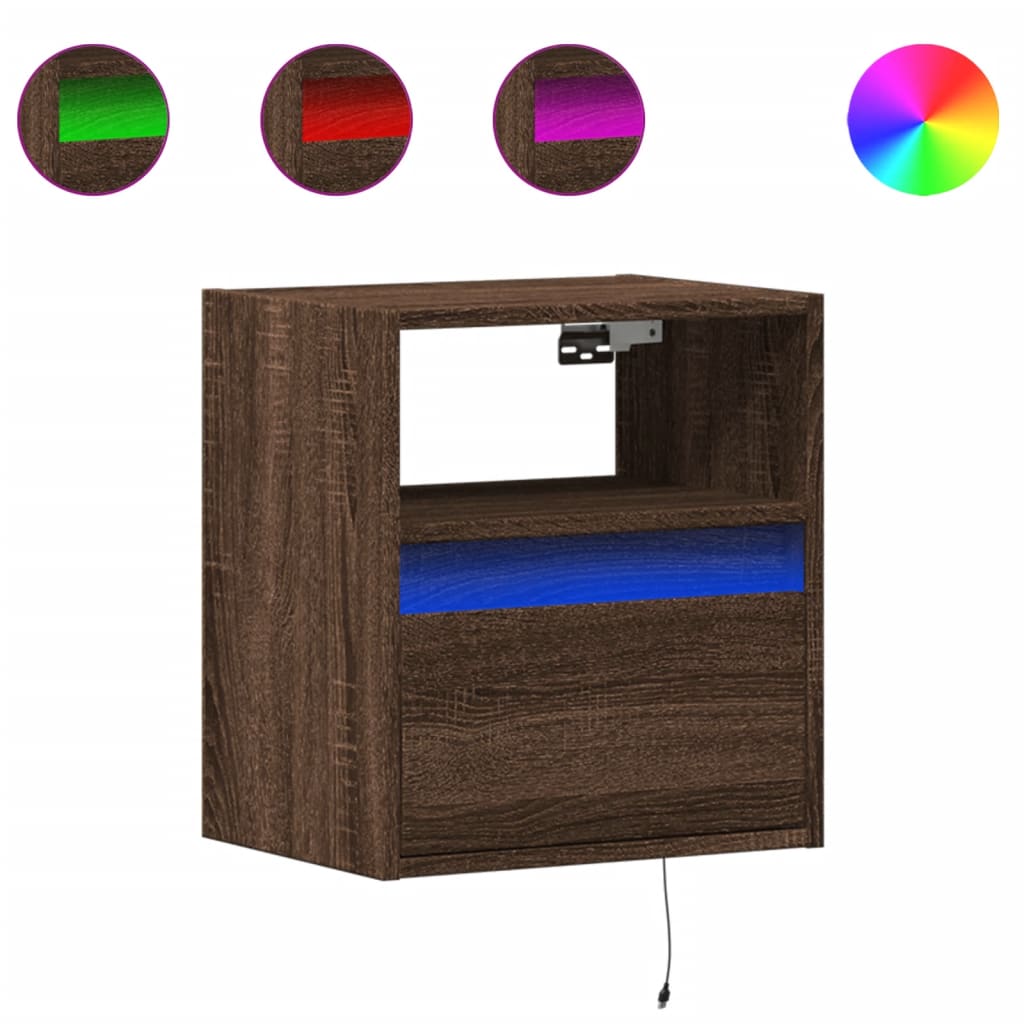 Zidni noćni ormarić s LED svjetlima boja smeđeg hrasta