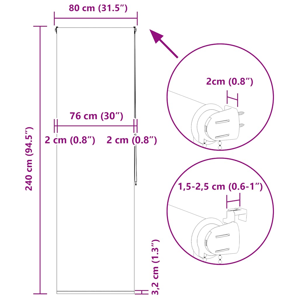 Rolo zavjesa za tuš 80x240 cm širina tkanine 76 cm