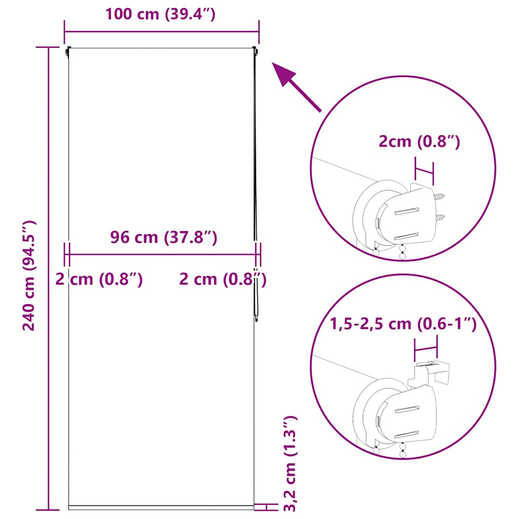 Rolo zavjesa za tuš 100x240 cm širina tkanine 96 cm