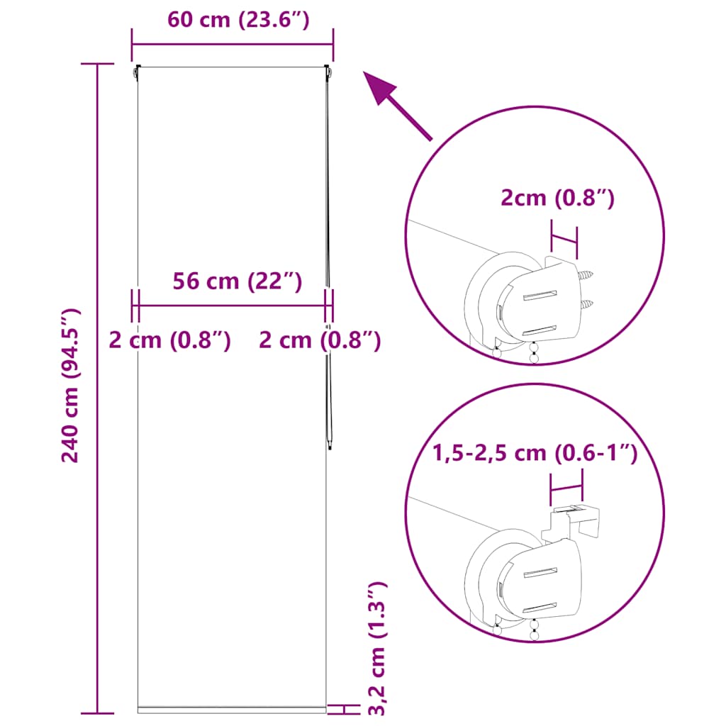 Rolo zavjesa za tuš 60x240 cm širina tkanine 56 cm