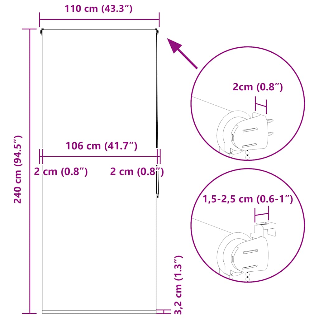 Rolo zavjesa za tuš 110x240 cm širina tkanine 106 cm