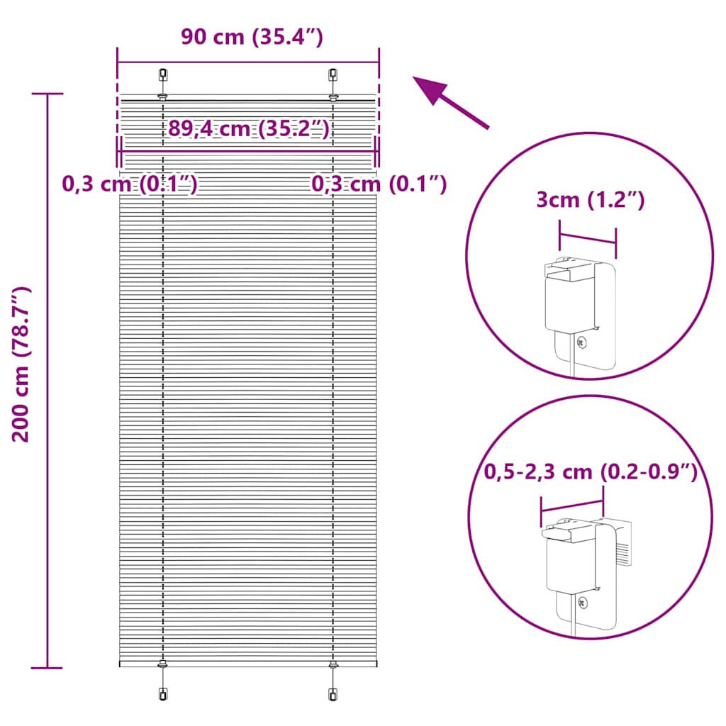 Plisirana roleta crna 90x200 cm širina tkanine 89,4 cm