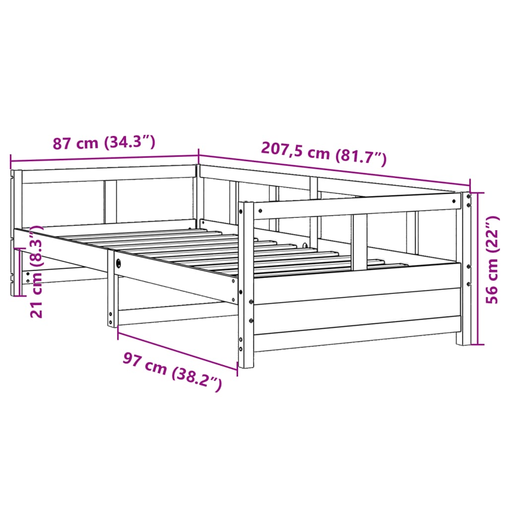 Dnevni krevet bez madraca bijeli 80 x 200 cm masivna borovina