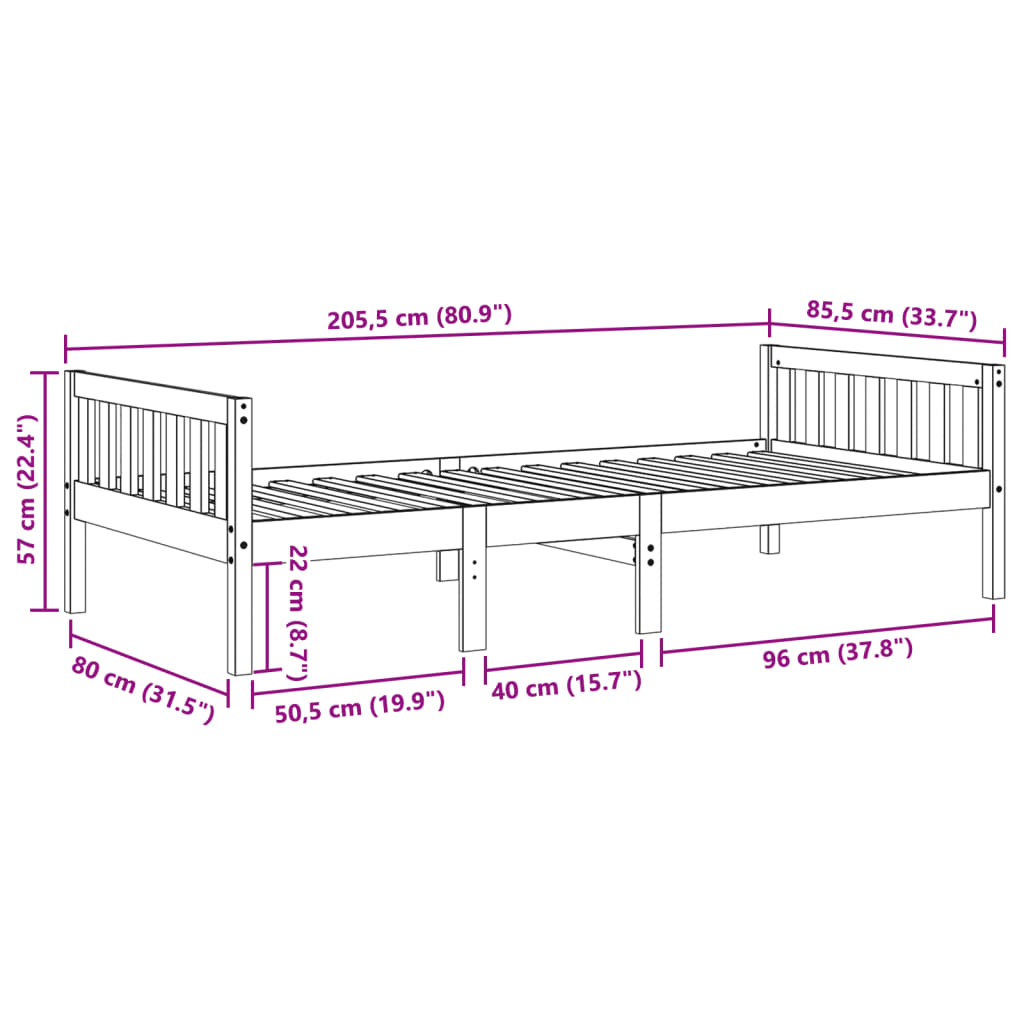 Dječji krevet bez madraca bijeli 80 x 200 cm masivna borovina