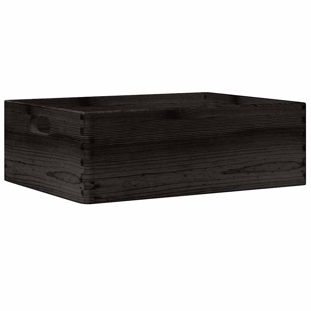 Drvena kutija s ručkama crna 40x30x13 cm puno drvo bor