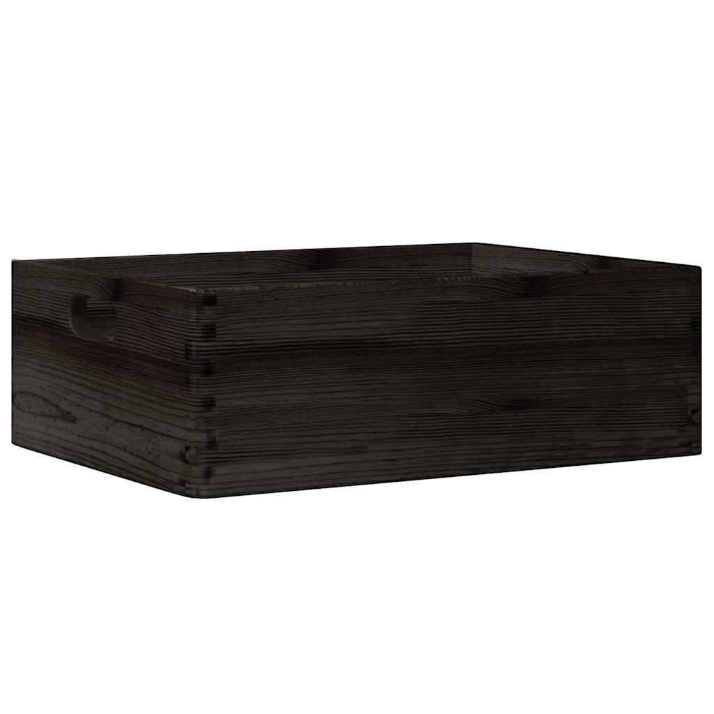 Drvena kutija s ručkama crna 40x30x13 cm puno drvo bor