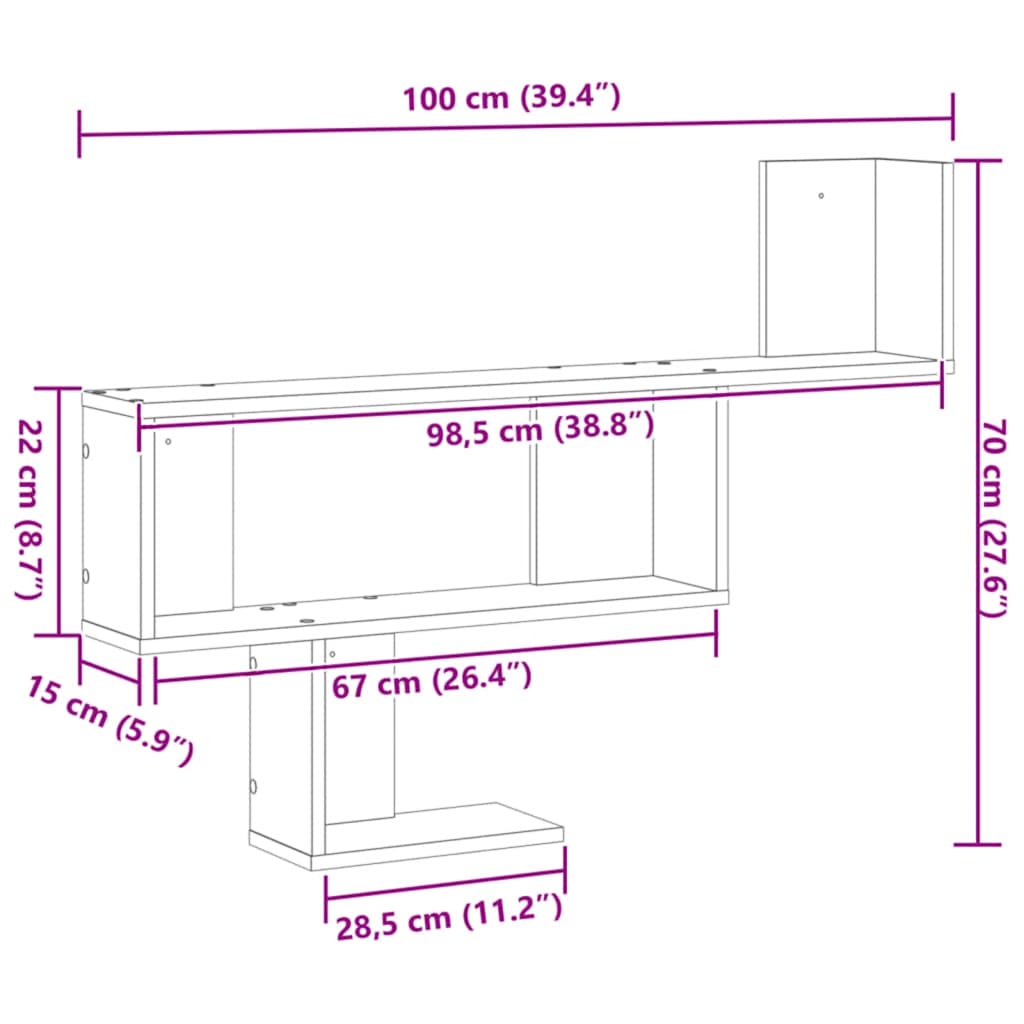 Zidna polica boja artisian hrast 100x15x70 cm drveni