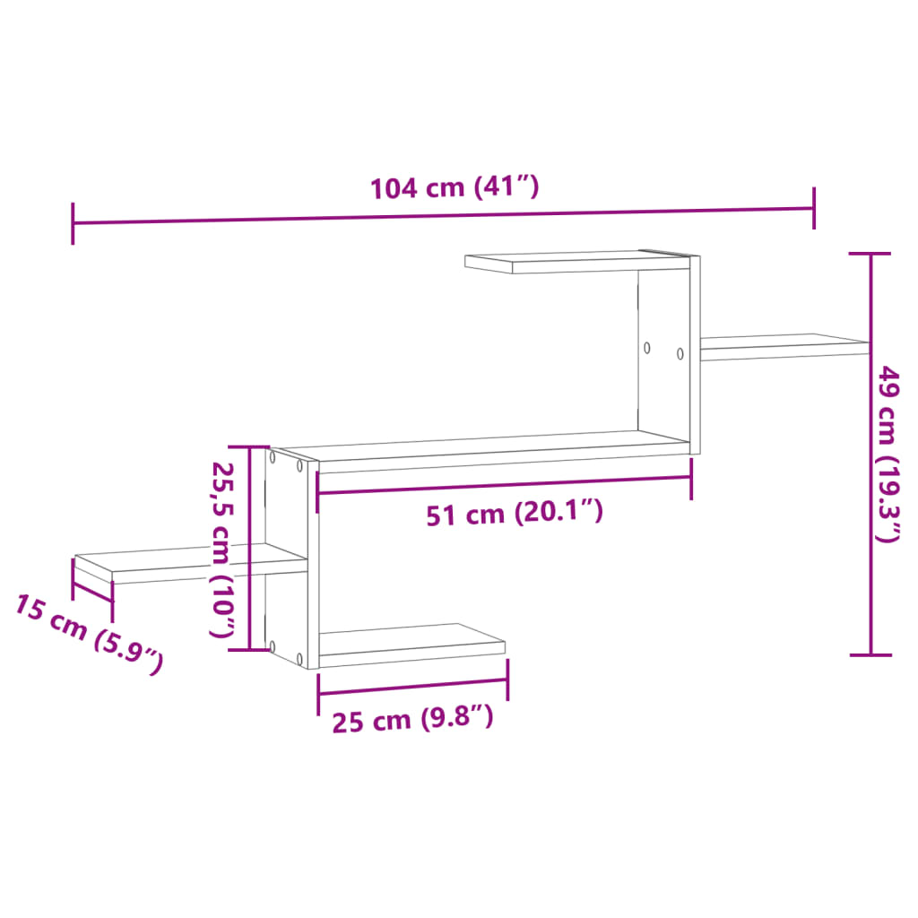 Zidna polica siva boja betona 104x15x49 cm konstruirano drvo