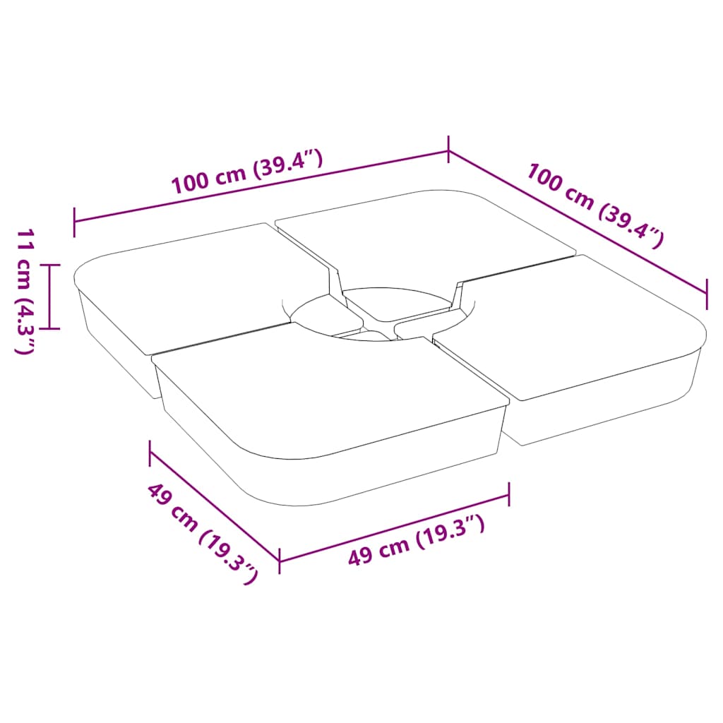 4-dijelni set suncobrana za križni suncobran 100 kg PP