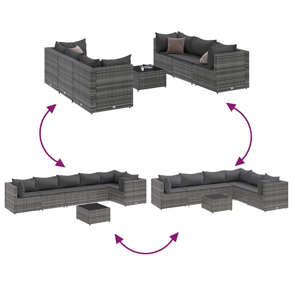 7-dijelna vrtna garnitura od poliratana s jastucima siva