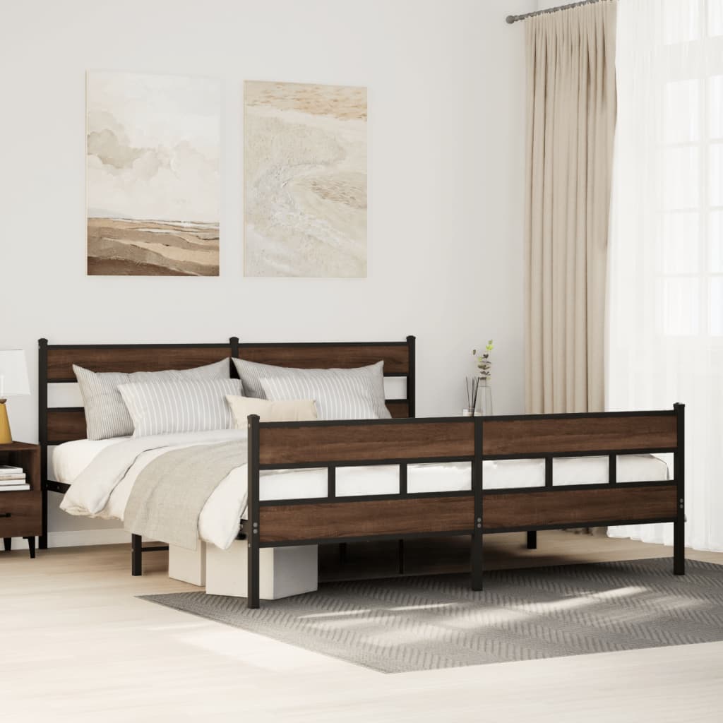 Metalni okvir kreveta bez madraca smeđa boja hrasta 193x203 cm