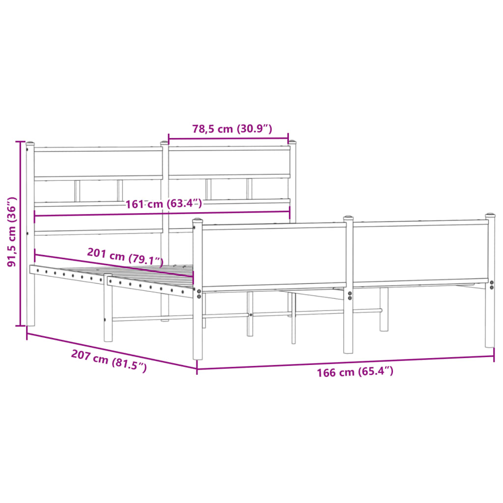 Metalni okvir kreveta bez madraca boja hrasta 160x200 cm