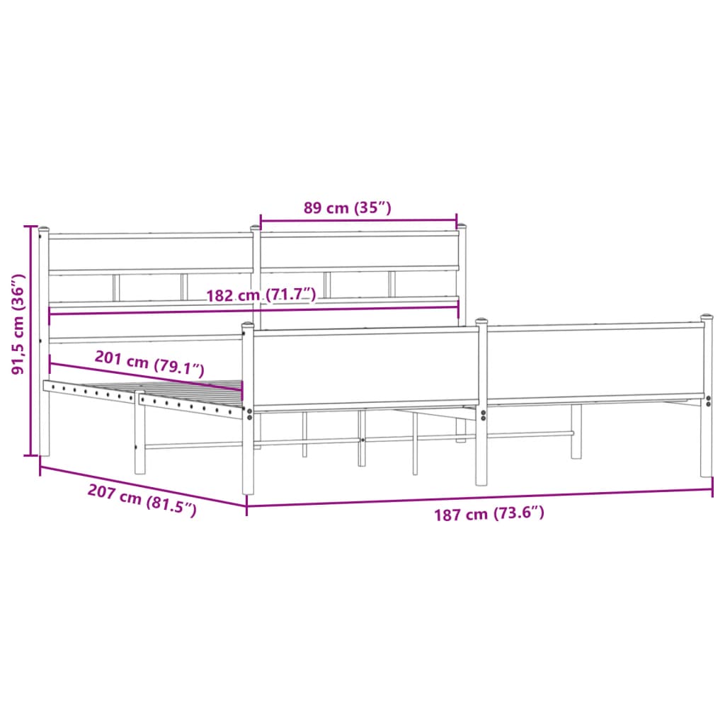 Metalni okvir kreveta bez madraca boja hrasta 180x200 cm