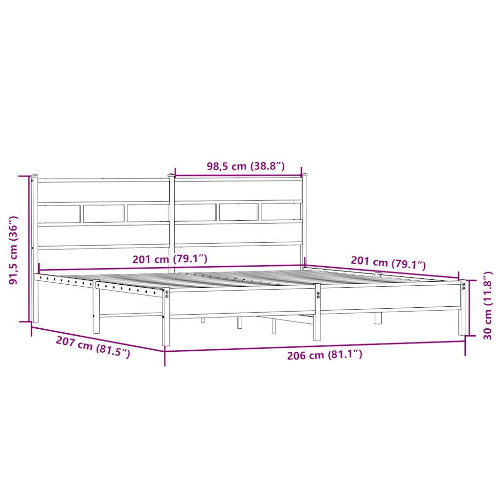Metalni okvir kreveta bez madraca boja hrasta sonome 200x200 cm
