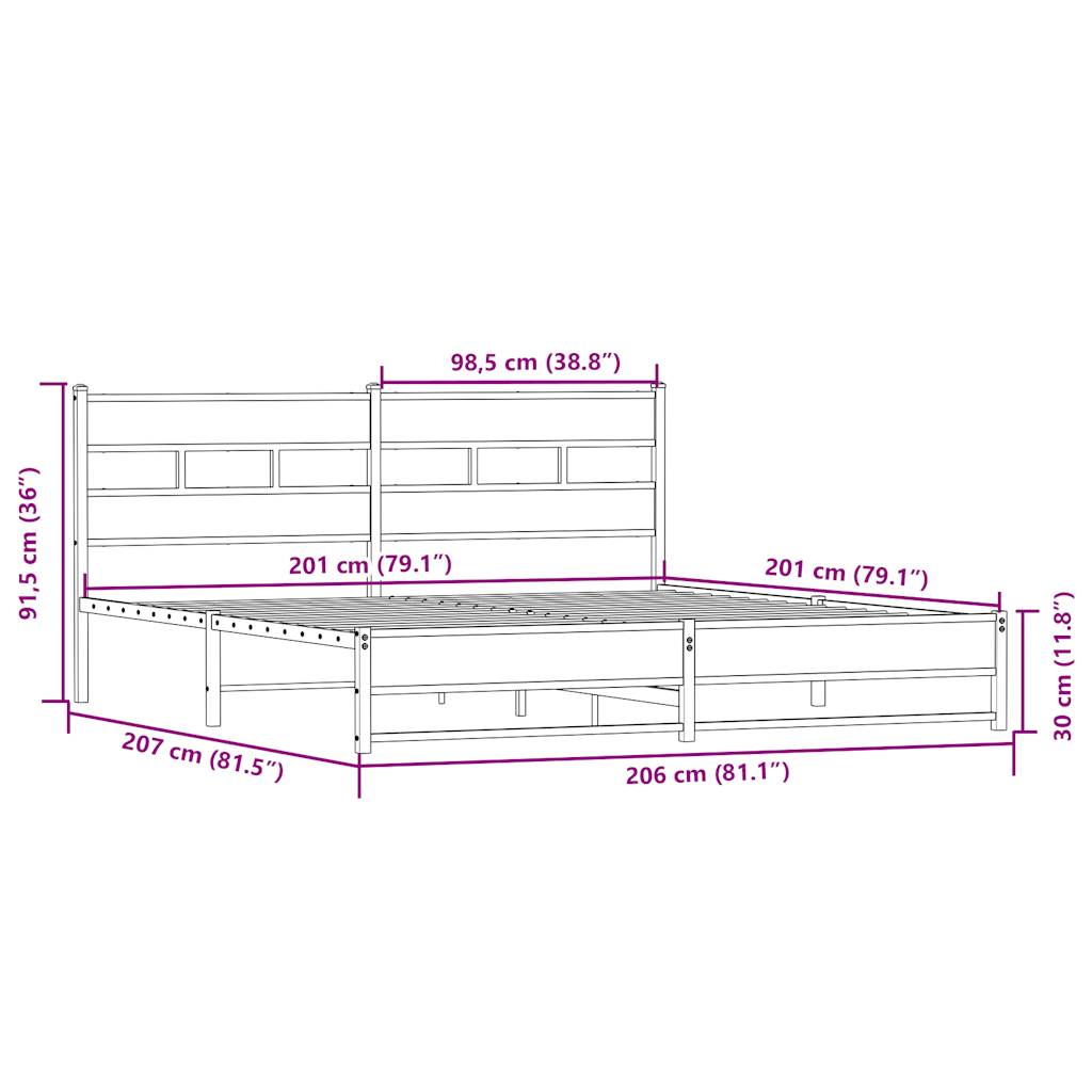 Metalni okvir kreveta bez madraca boja hrasta sonome 200x200 cm