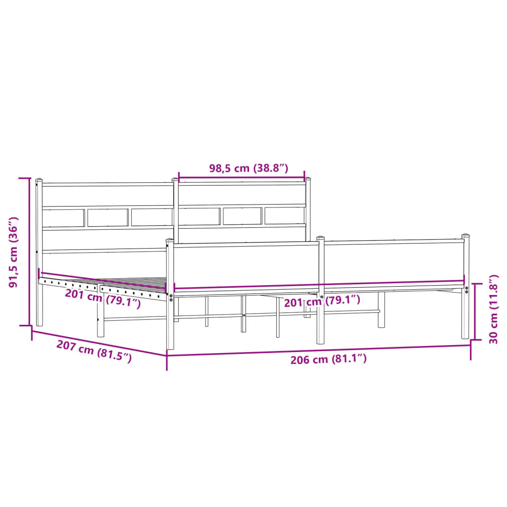 Metalni okvir kreveta bez madraca boja hrasta sonome 200x200 cm