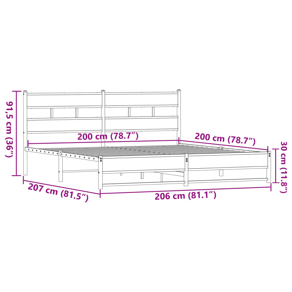 Metalni okvir kreveta bez madraca smeđa boja hrasta 200x200 cm