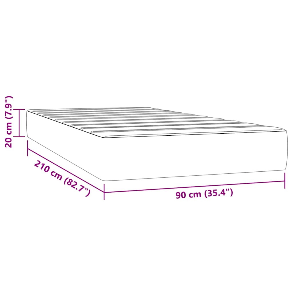 Madrac s oprugama srednje tvrdoće tamnosivi 90x210x20 cm baršunasti