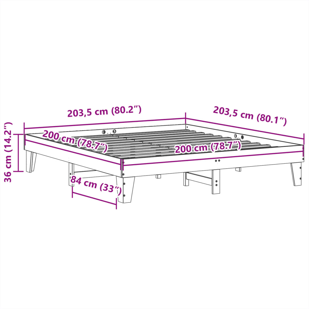 Okvir kreveta bez madraca 200 x 200 cm od masivne borovine