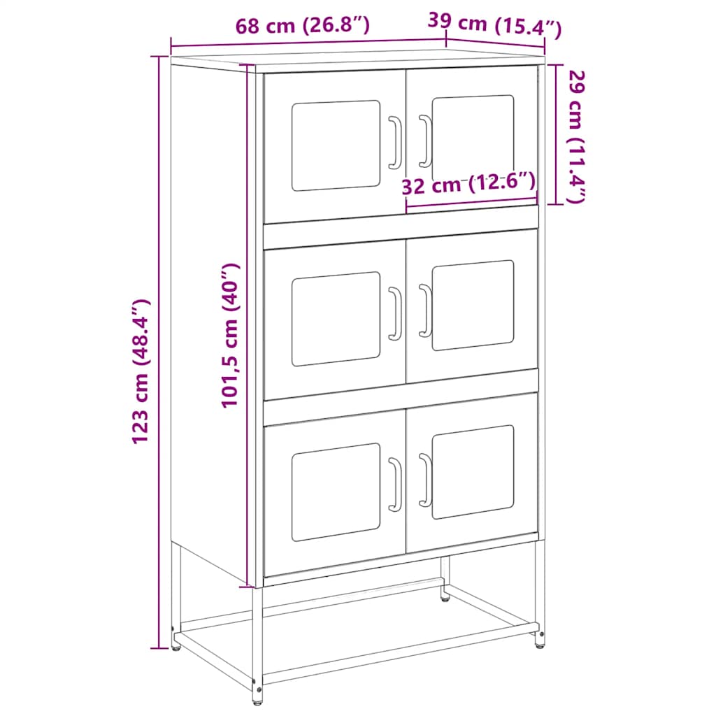 Visoka ploča maslinasto zelena 68x39x123 cm čelik