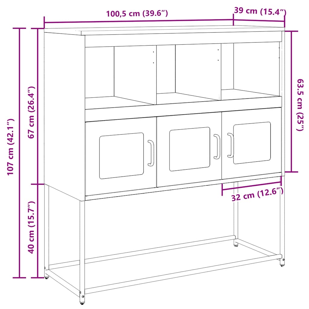 Komoda antracit 100,5 x 39 x 107 cm od hladno valjanog čelika
