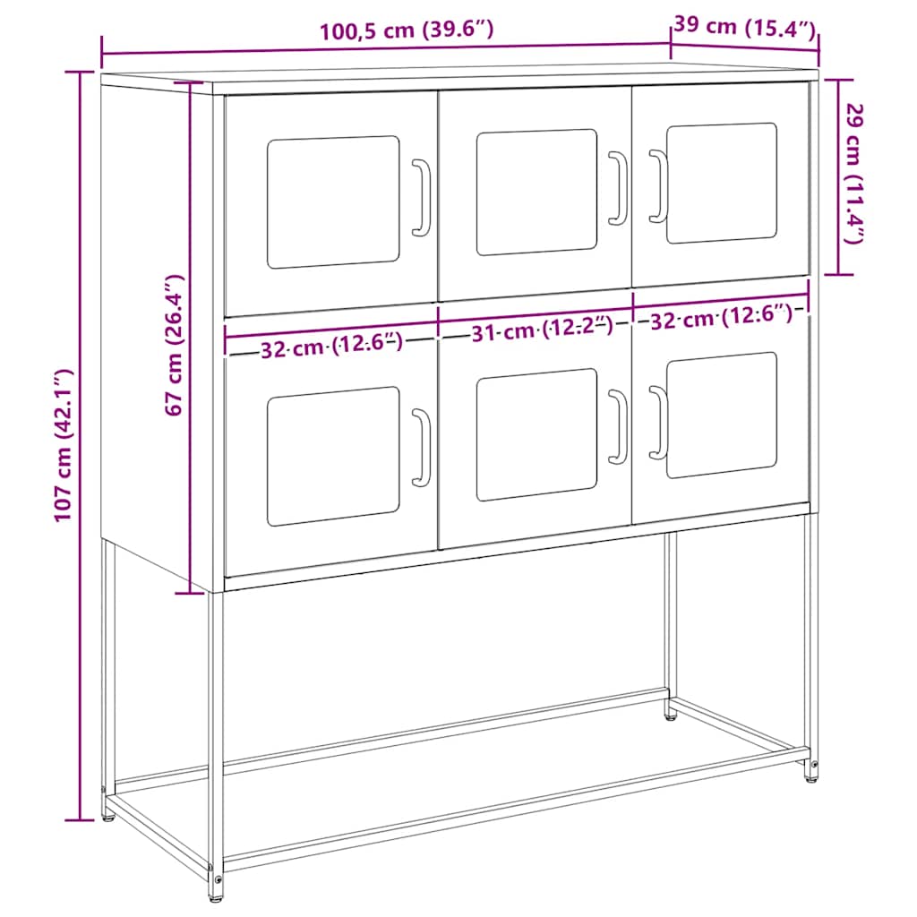 Komoda antracit 100,5 x 39 x 107 cm od hladno valjanog čelika