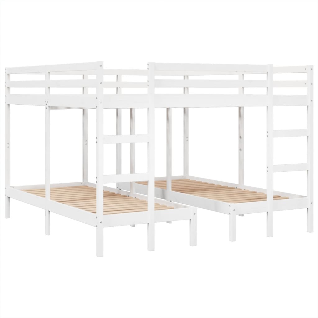 Trostruki krevet na kat bijeli 200x200/80x200 cm od borovine