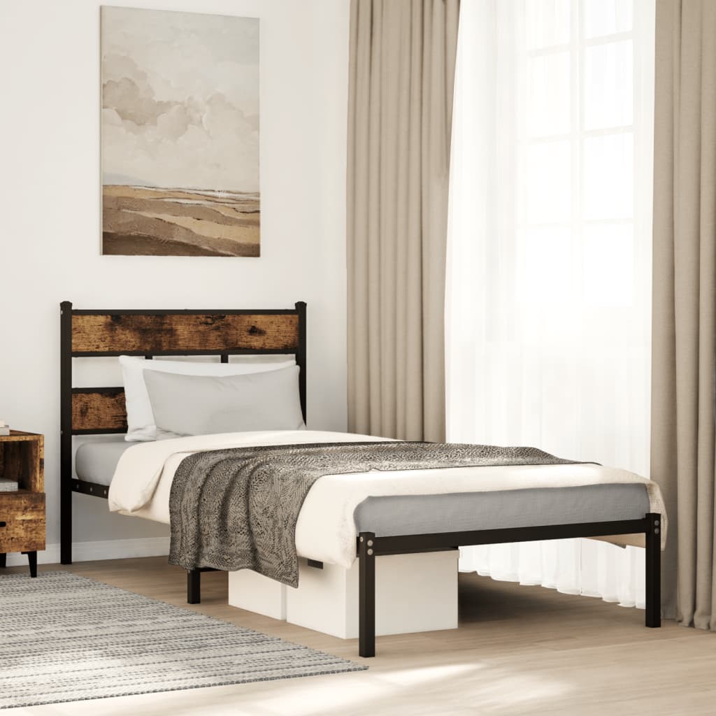 Metalni okvir kreveta bez madraca boja hrasta 75x190 cm