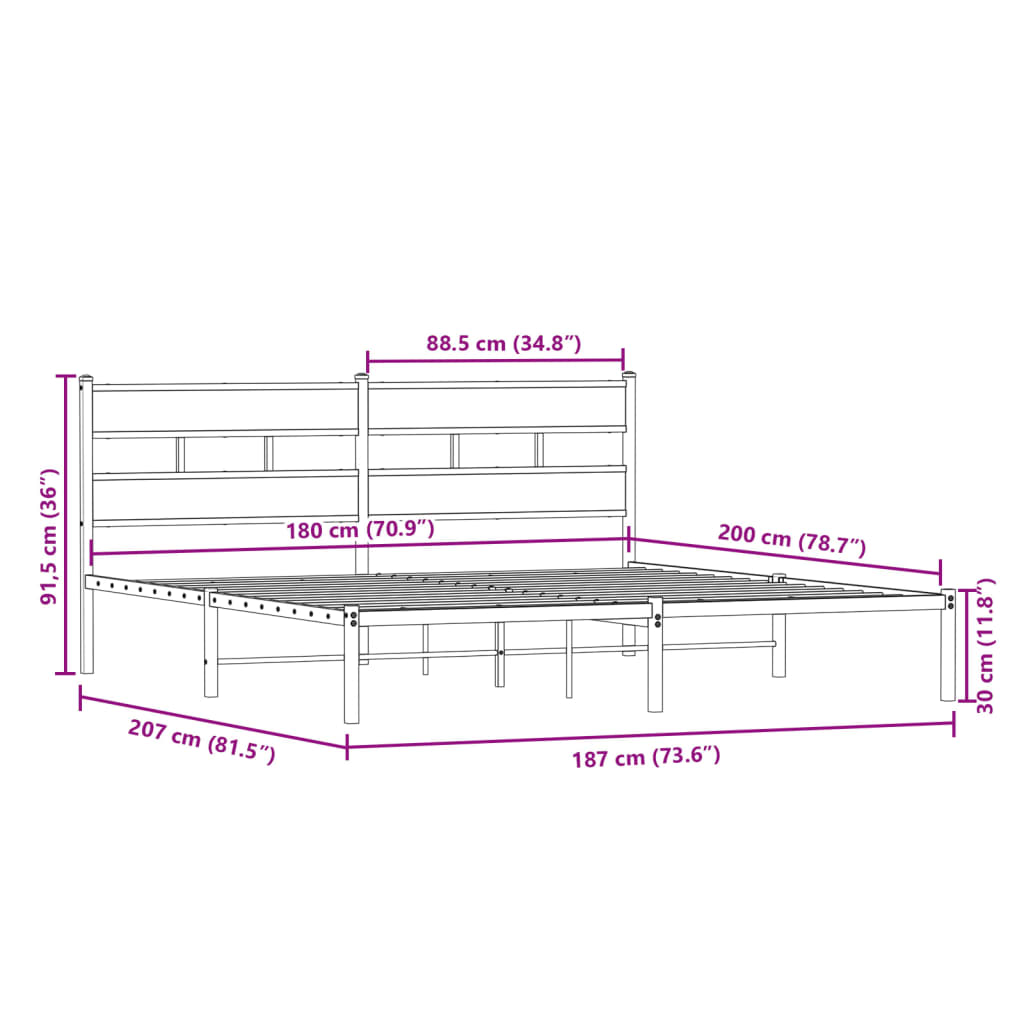 Metalni okvir kreveta bez madraca boja hrasta 180x200 cm