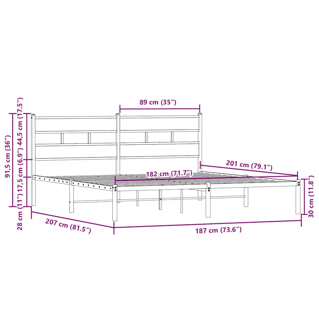 Okvir kreveta bez madraca s uzglavljem boja hrasta 180x200 cm
