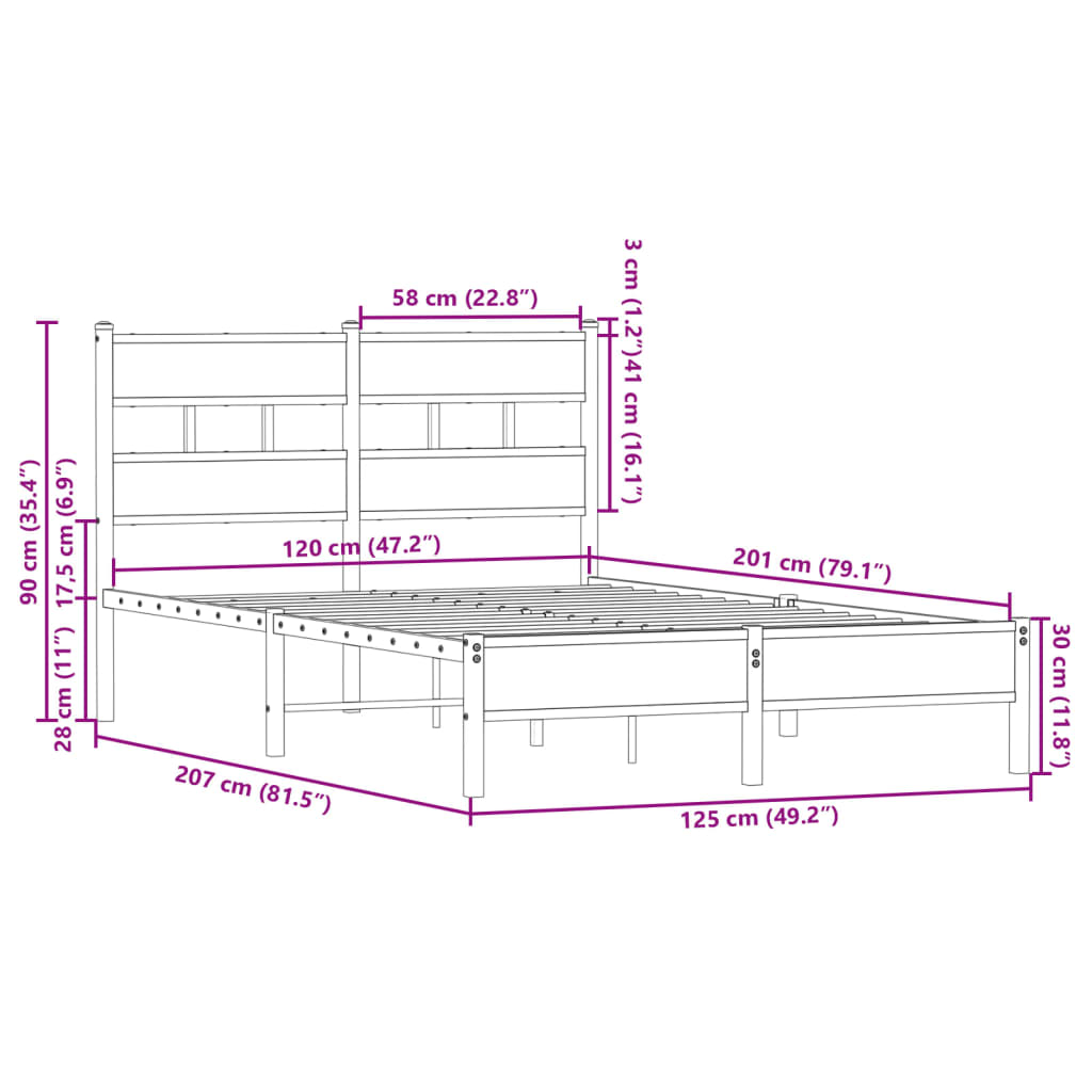 Okvir kreveta bez madraca s uzglavljem boja hrasta 120x200 cm