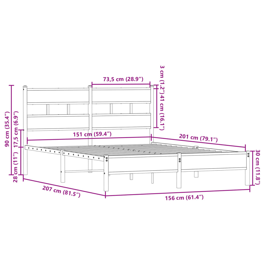 Okvir kreveta bez madraca s uzglavljem boja hrasta 150x200 cm