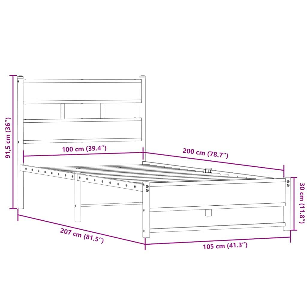 Metalni okvir kreveta bez madraca boja hrasta 100x200 cm