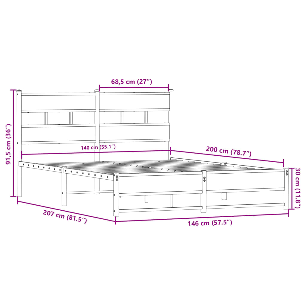 Metalni okvir kreveta bez madraca boja hrasta 140x200 cm