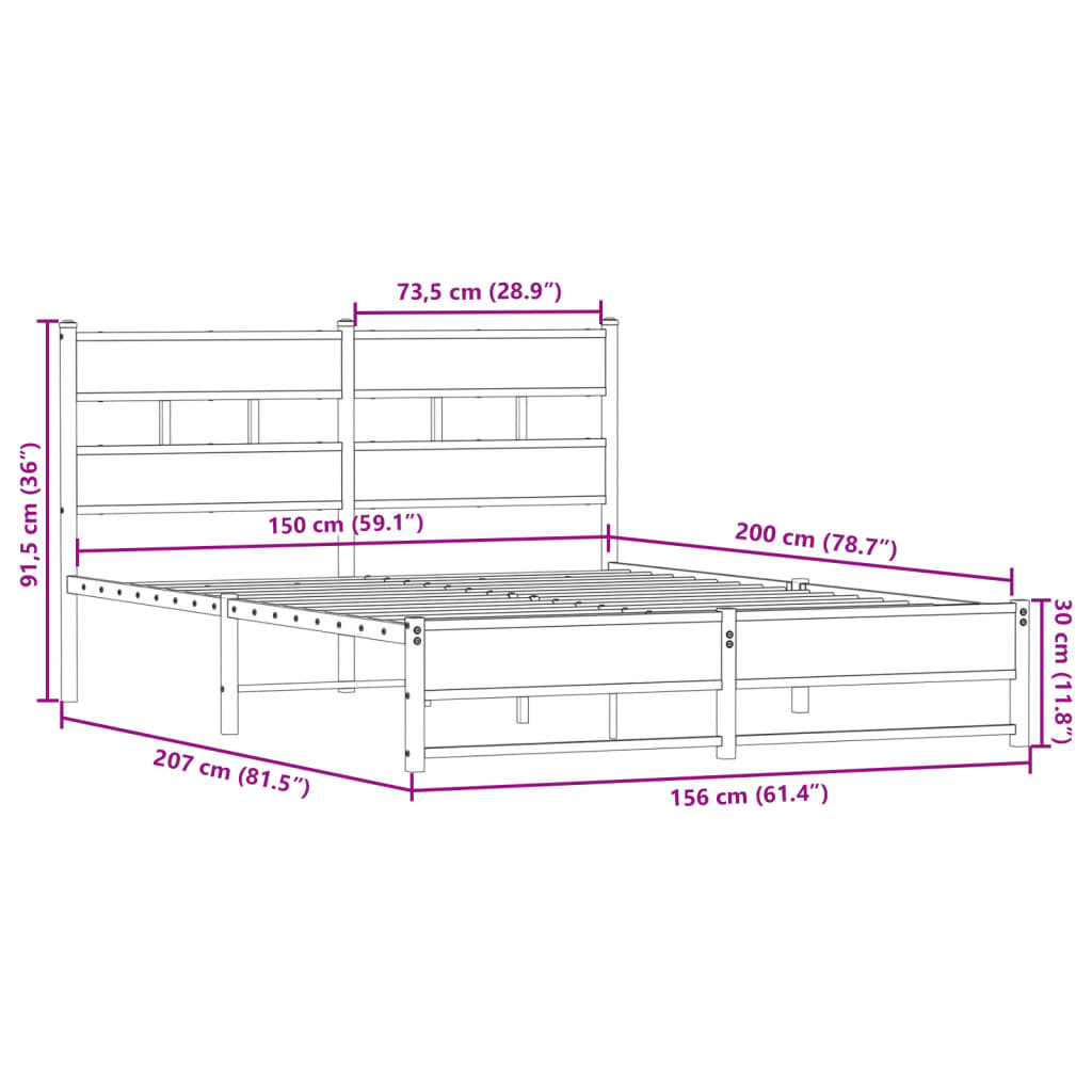 Metalni okvir kreveta bez madraca boja hrasta 150 x 200 cm