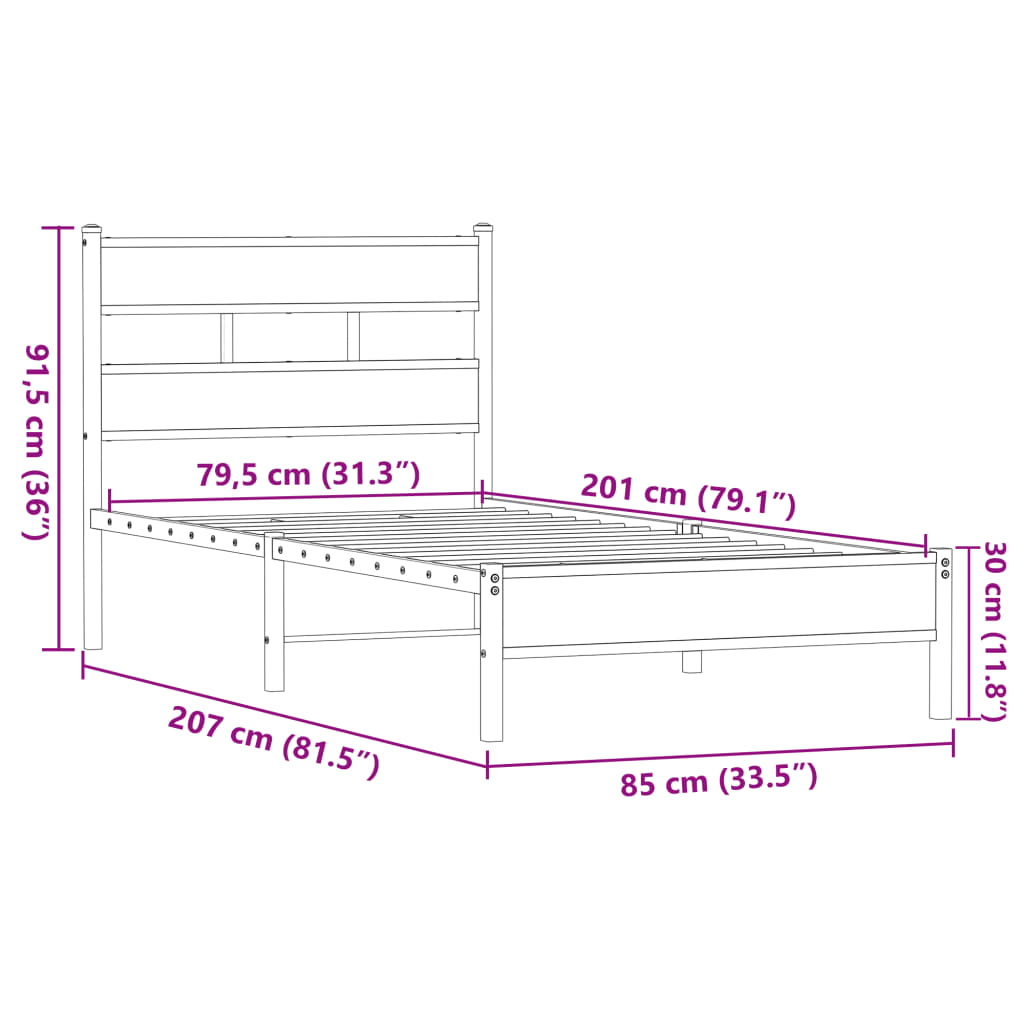 Okvir kreveta bez madraca smeđa boja hrasta 80x200 cm drveni