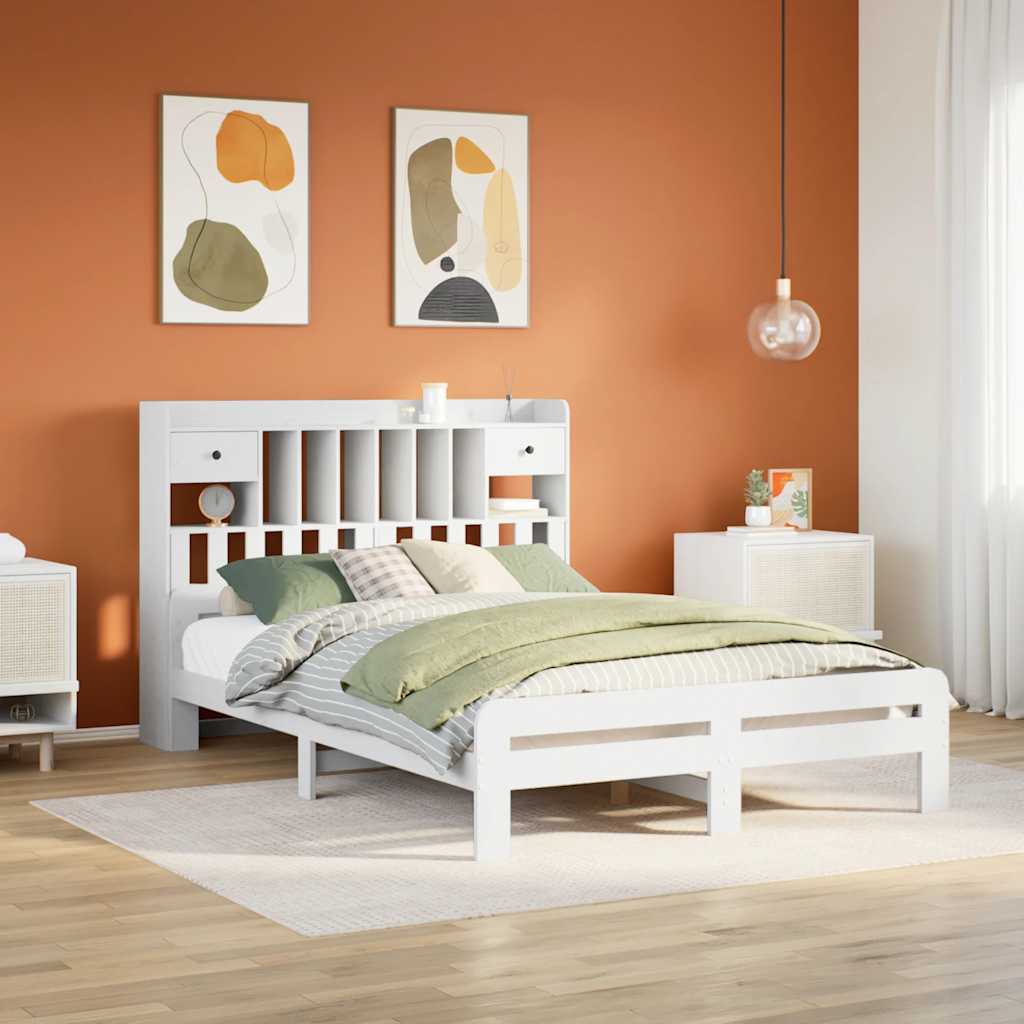 Krevet s regalom z knjige bez madraca bijeli 140x190cm borovina