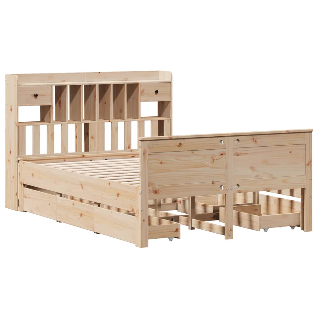 Krevet s regalom za knjige bez madraca 140x190 cm od borovine