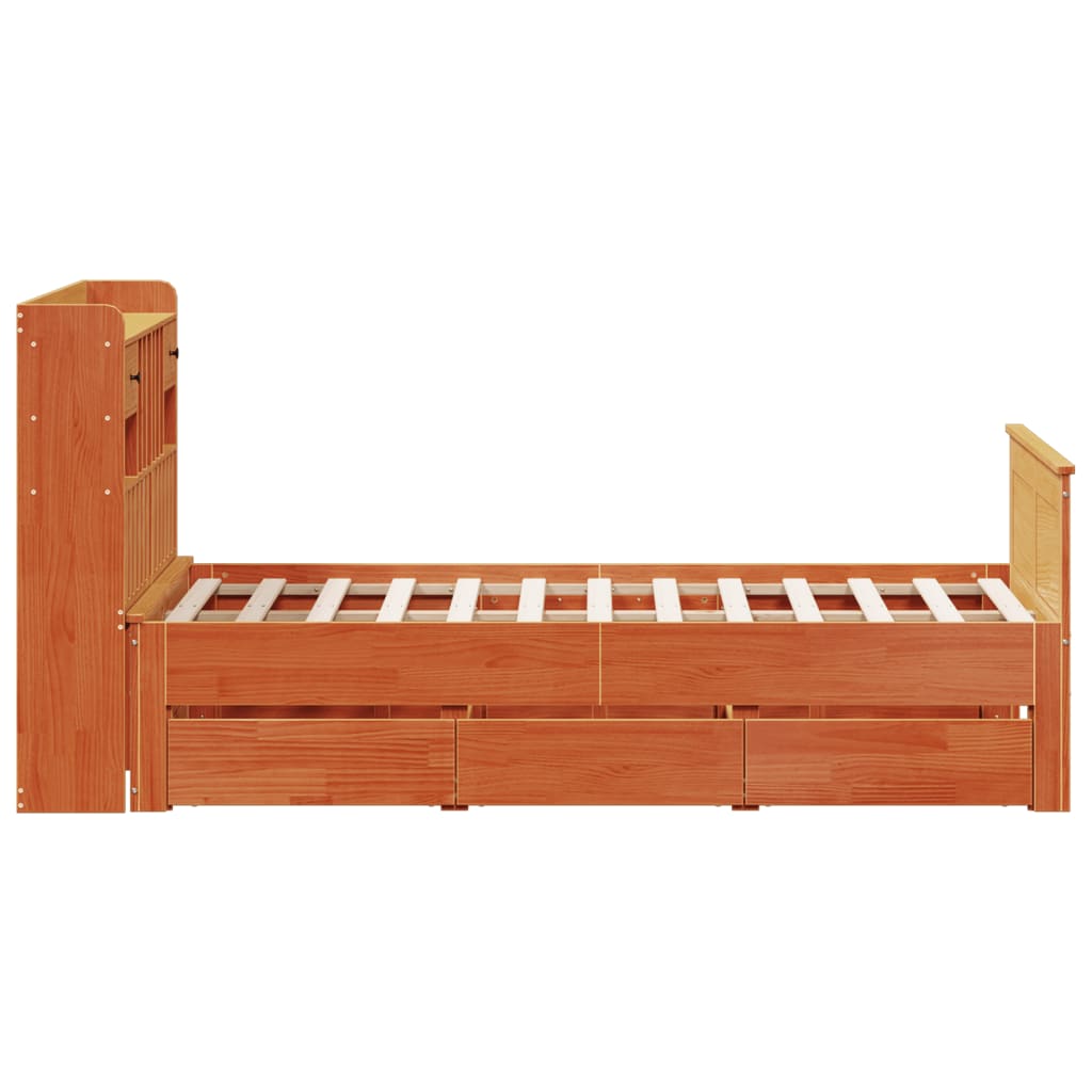 Krevet s regalom za knjige bez madraca 135 x 190 cm od borovine