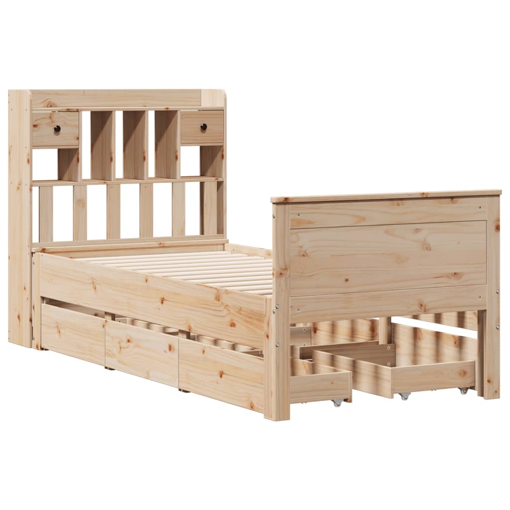 Krevet s regalom za knjige bez madraca 75x190 cm borovina