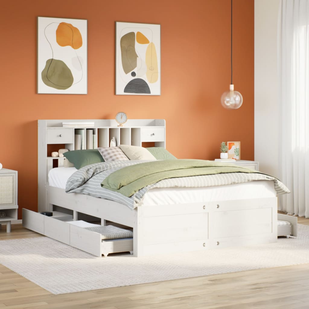 Krevet s regalom z knjige bez madraca bijeli 140x200cm borovina