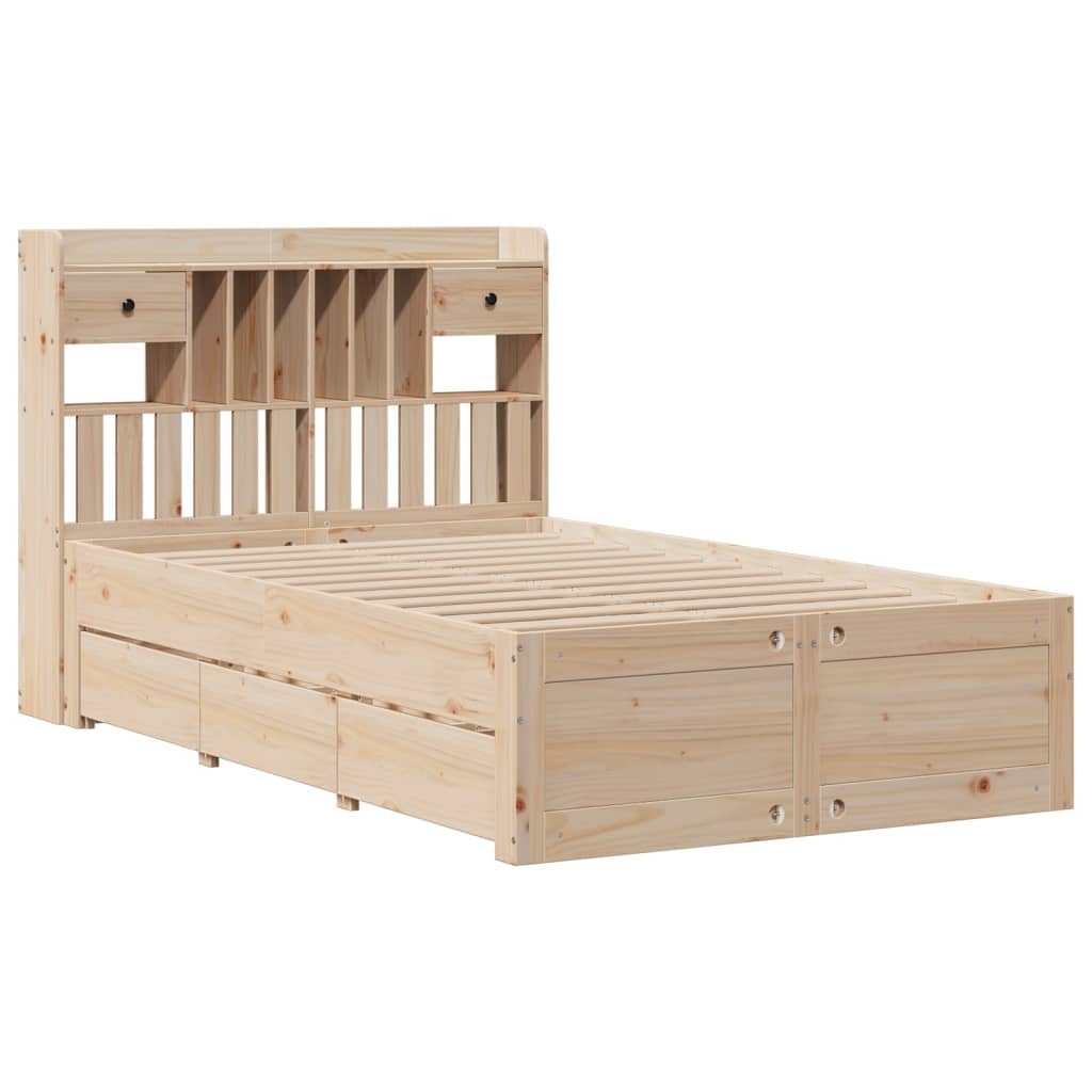 Krevet s regalom za knjige bez madraca 135x190 cm od borovine